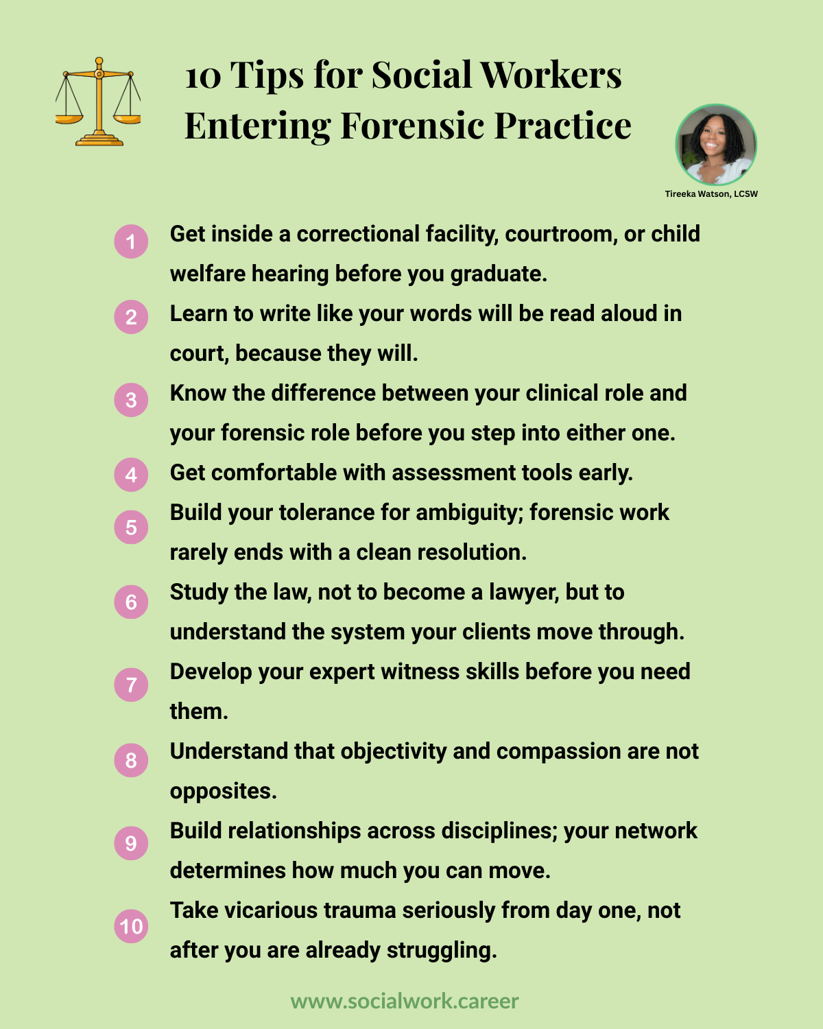 10 tips for entering a forensic social work career by Tireeka Watson LCSW