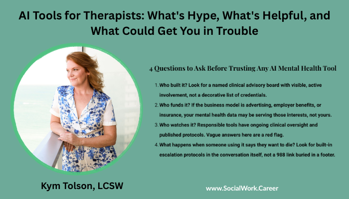 Kym Tolson LCSW — AI tools for therapists expert interview via SocialWork.Career